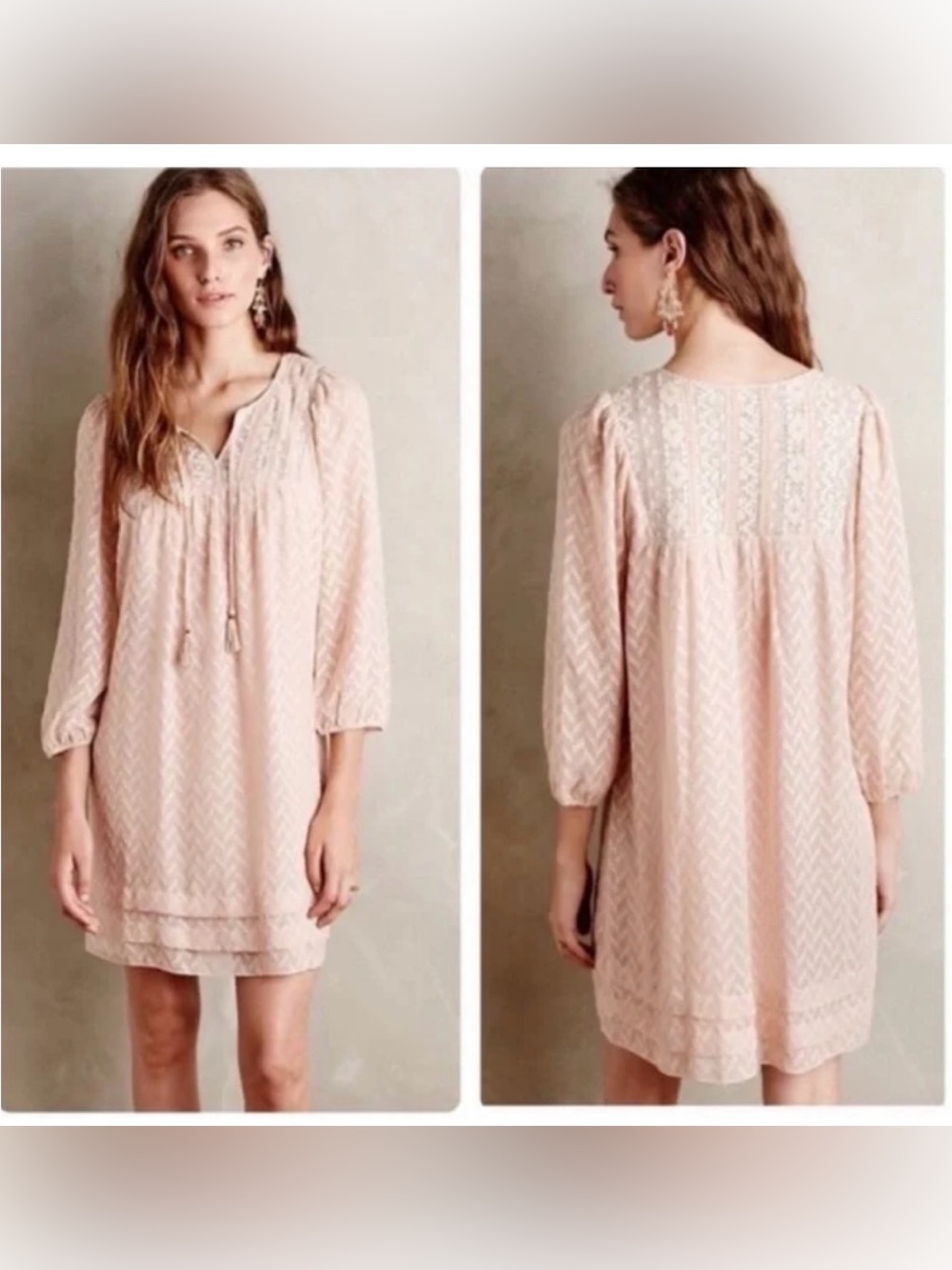 Anthropologie One September Anwen Blush Pink Boho Babydoll Dress M